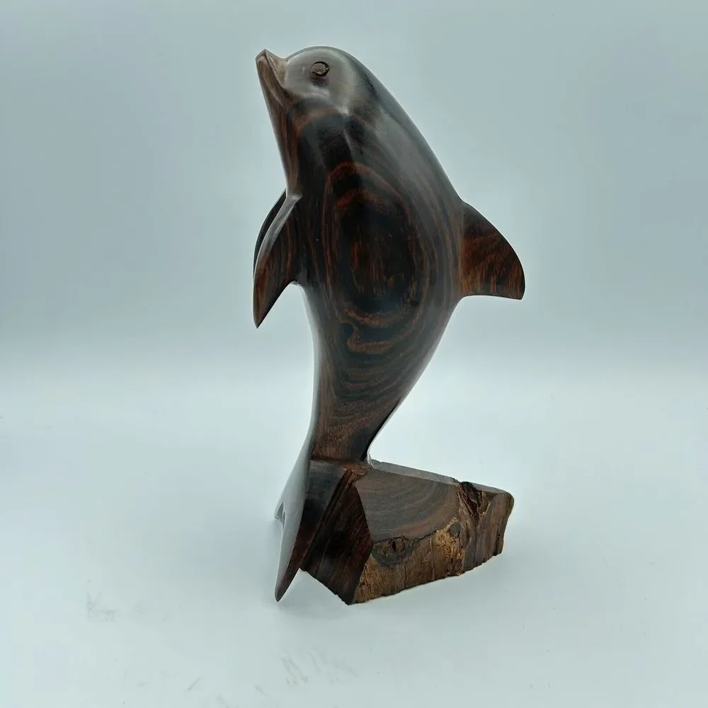 Vtg Hand Carved Ironwood Dolphin Figurine 7 1/2